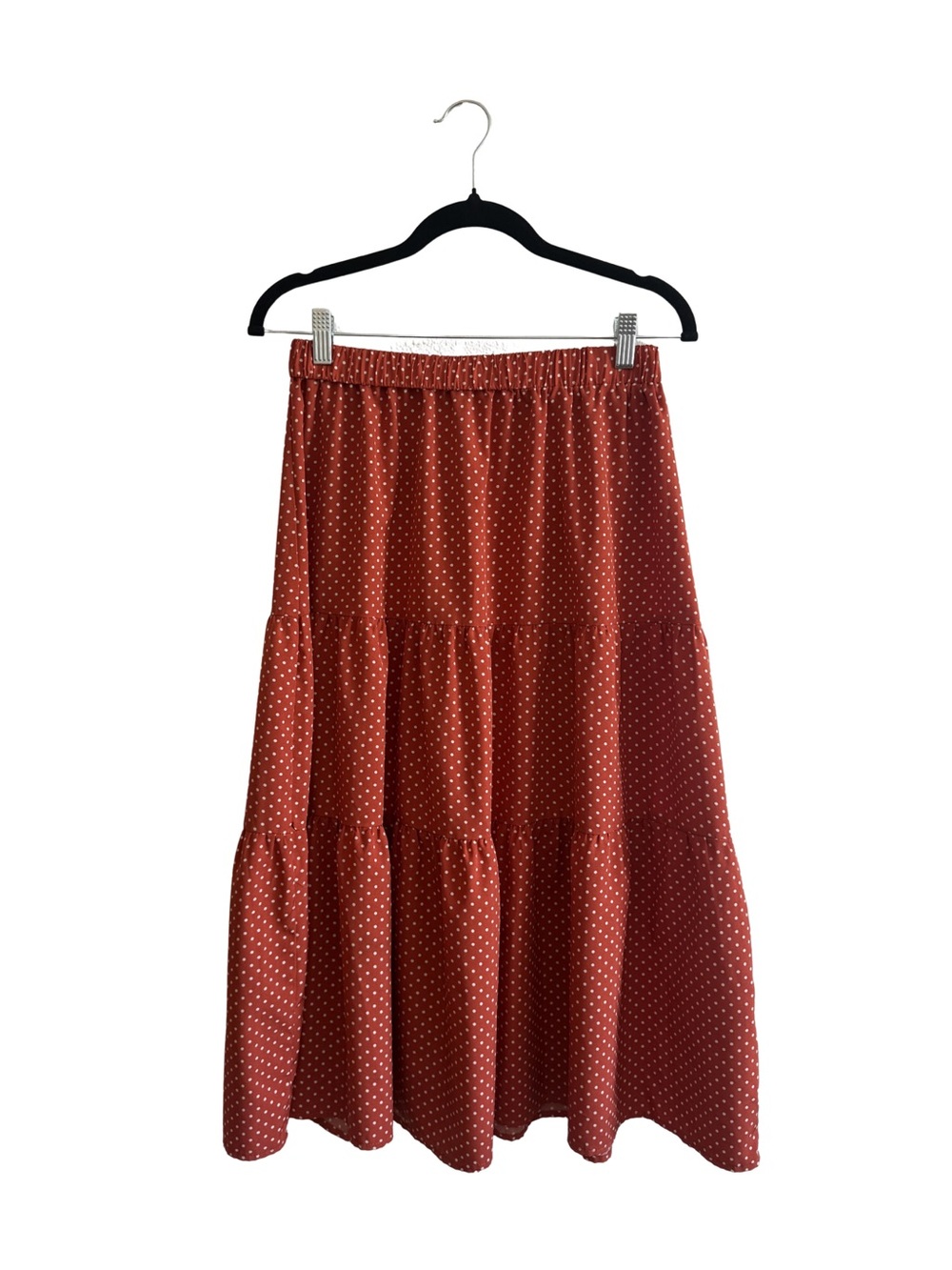 Tiered Polka Dot Maxi Skirt in Rust - Women